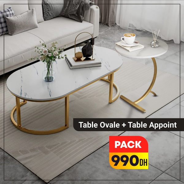 PACK TABLE OVALE & TABLE D'APPOINT
